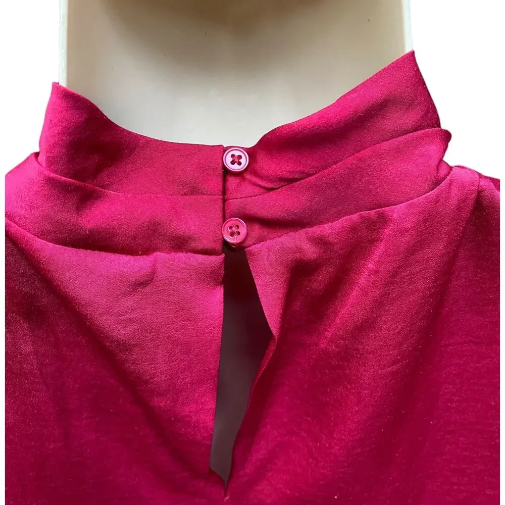Banana Republic wine Burgundy silky satin Sleeveless Knot Blouse size Large L